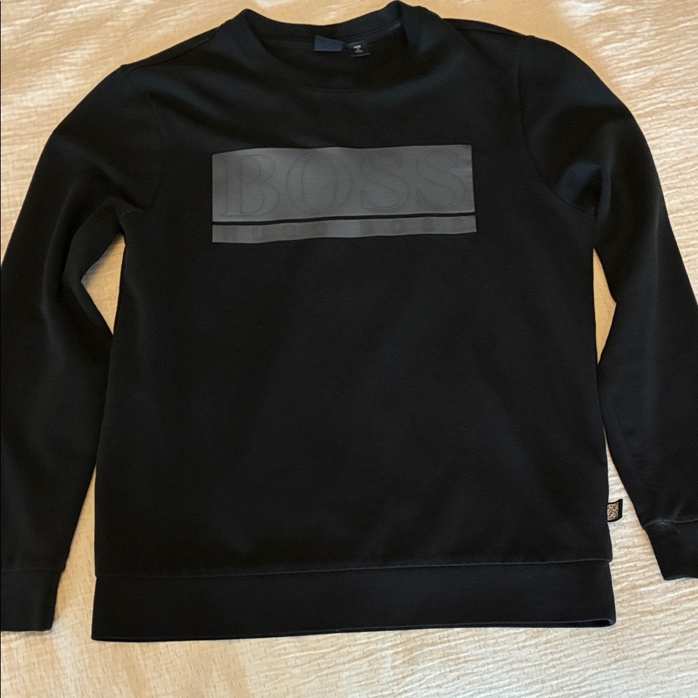 BOSS Men's Black Logo Crewneck Sweater